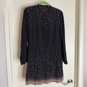All Saints Black and Pink Starry Women's Silk Dress - Size L